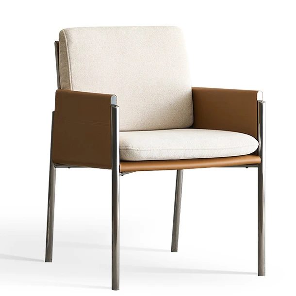 意式极简餐椅软包靠背椅子家用高端马鞍皮扶手椅设计师款