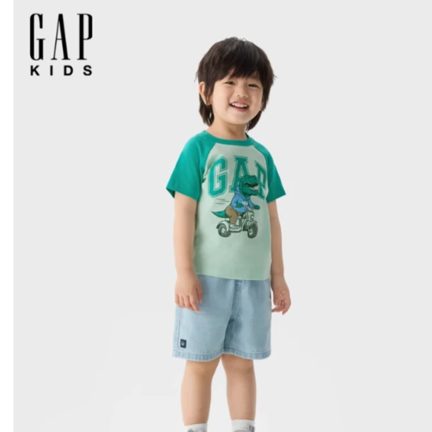 Gap男幼童2025夏季新款logo撞色纯棉插肩短袖T恤儿童装781859