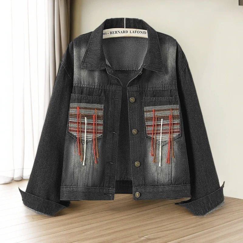 2025春秋新款纯色长袖牛仔外套女短款宽松时尚百搭夹克上衣短外套