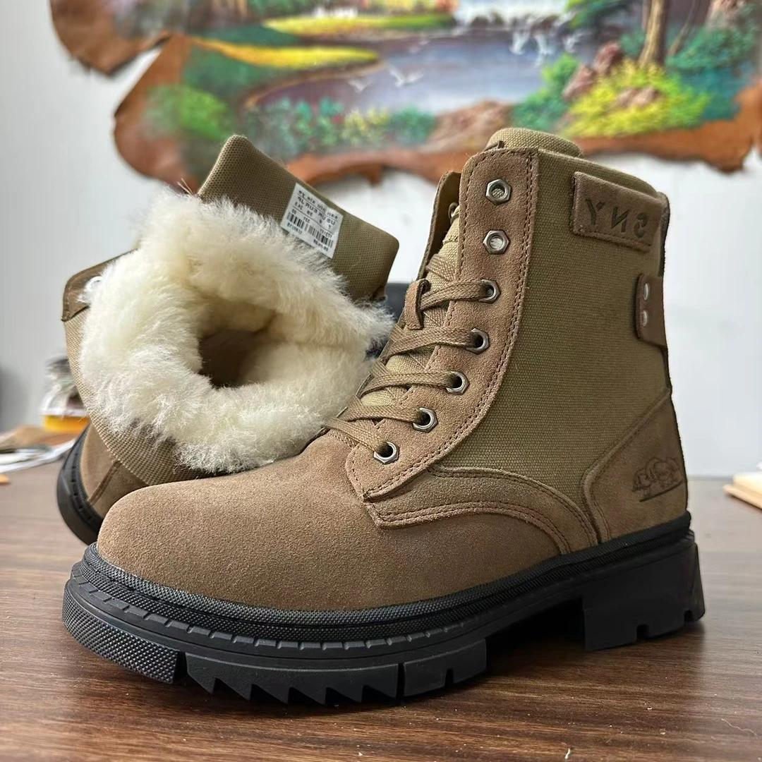 冬季防寒雪地靴 外上线工艺 反绒牛皮加帆布 加厚绵羊毛内里