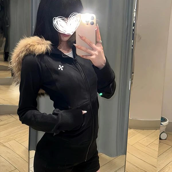 Moses Queen/魔西女王美式收腰毛领连帽卫衣加厚长袖开衫上衣外套