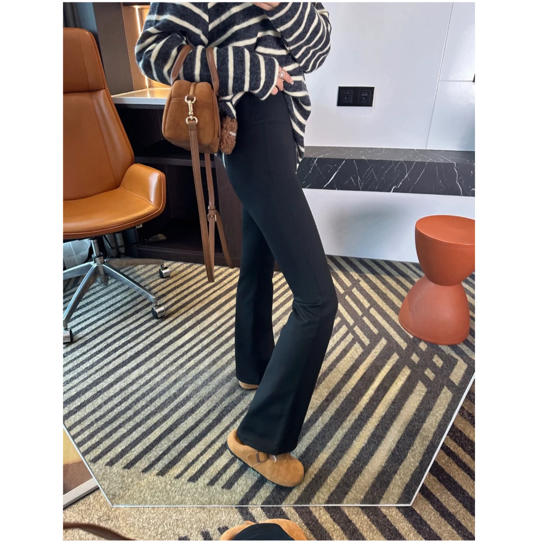 1538紧身九分中暖喇叭裤