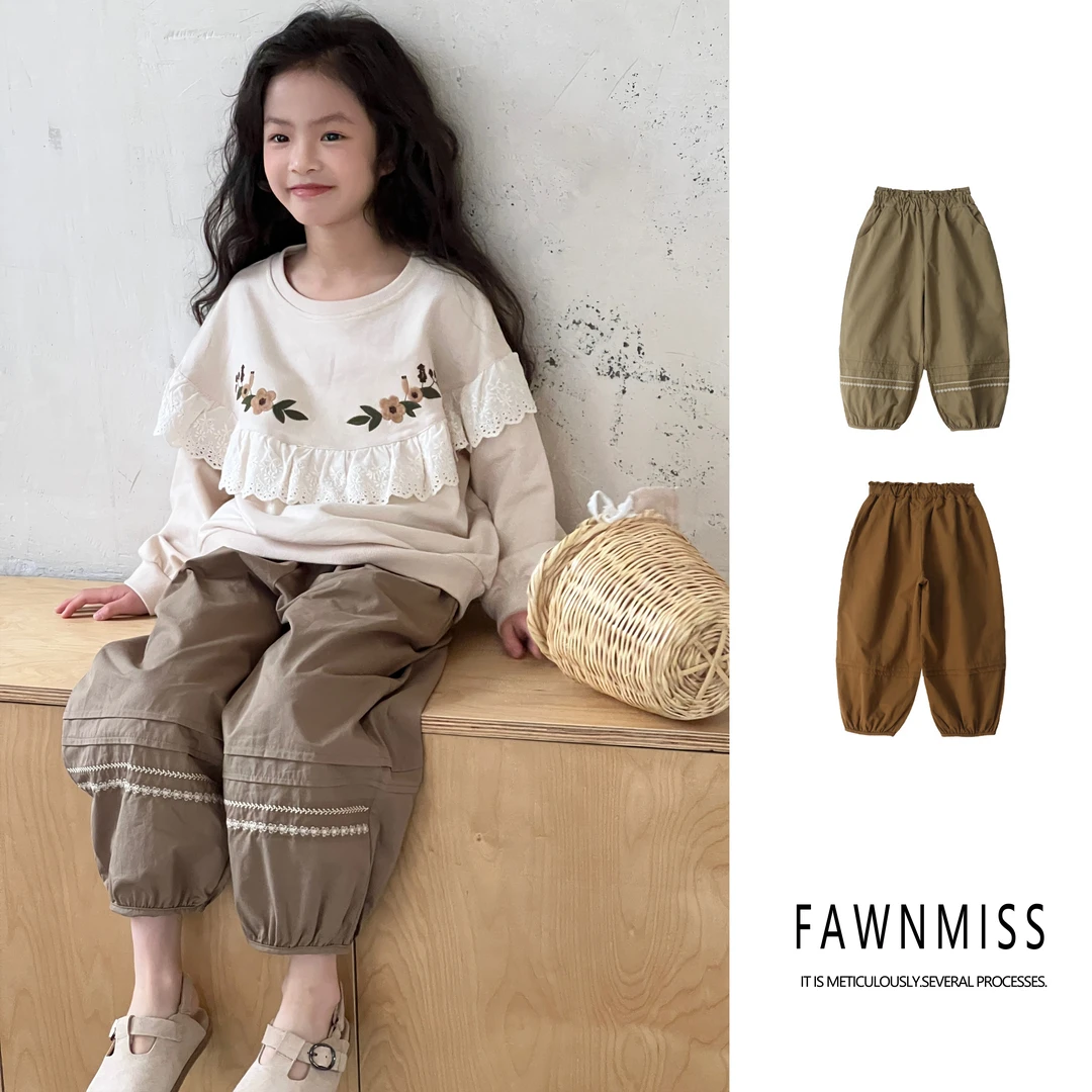 【奶油法棍】女中大童2025新款时尚洋气条纹束脚休闲裤童装CK1028