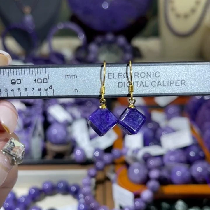 【三昧】8mmY紫龙晶方糖耳钩 SZ000527【多样性发一】