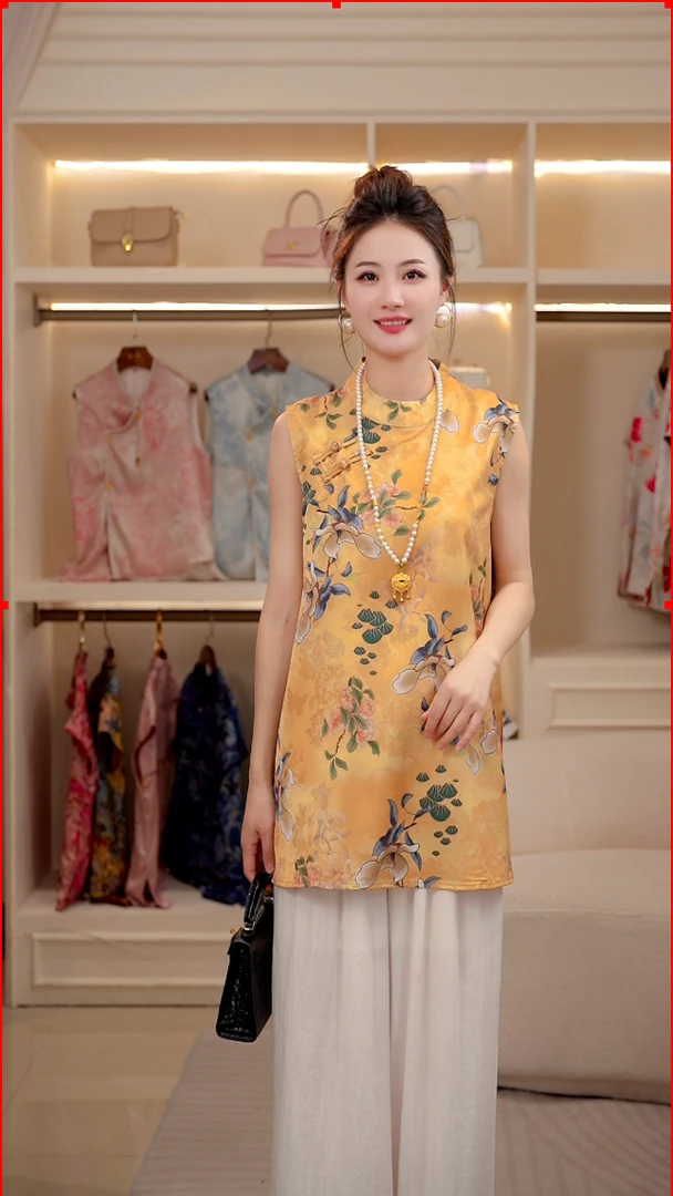 【翠明】新中式国风复古中长款唐装上衣盘扣无袖气质休闲高级感女装