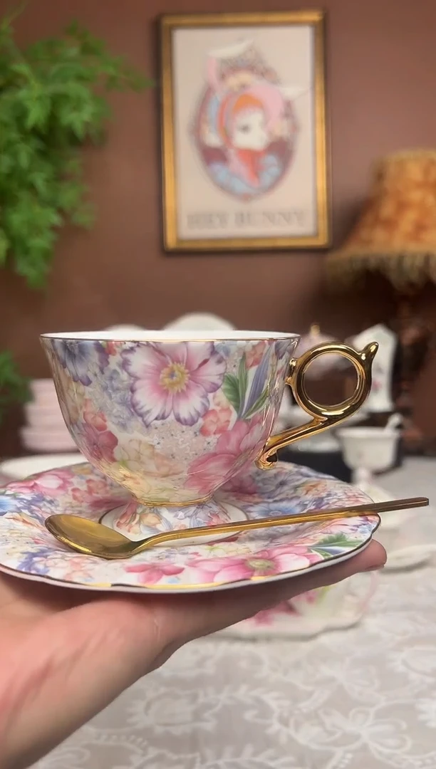 36%以上骨粉骨瓷秘密花园咖啡杯碟（配小金勺）1套