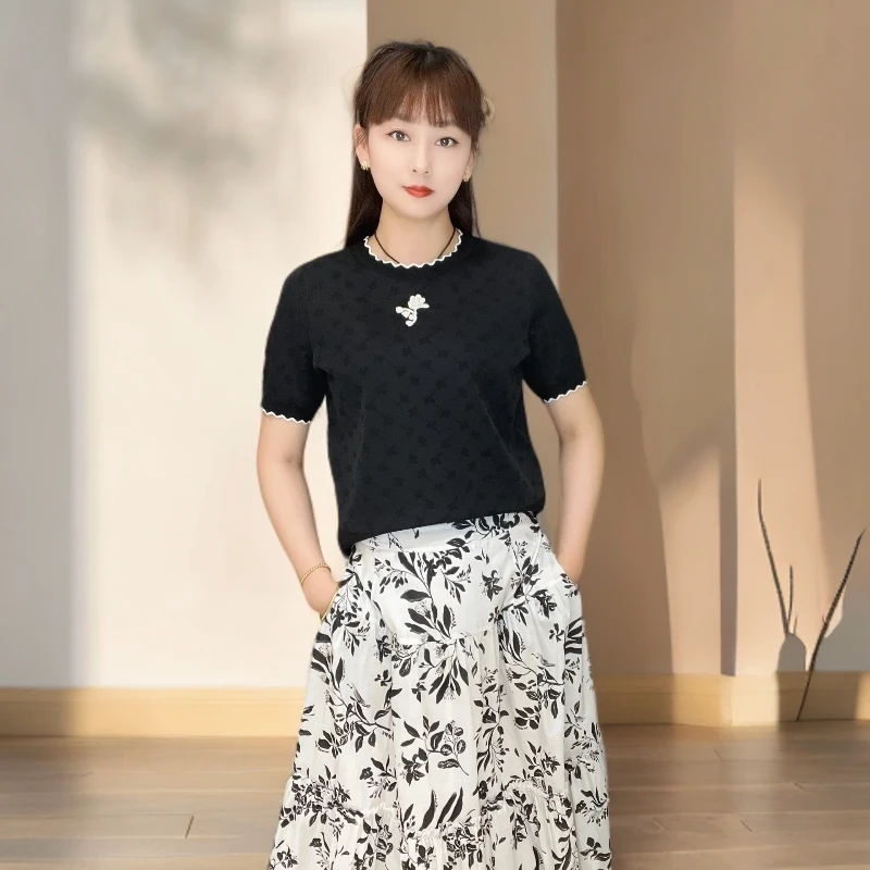 GXO 2025夏季新款撞色绣花针织衫SY0155