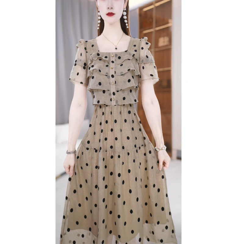 【连衣裙】夏季方领纯色轻薄透气舒适中长款连衣裙M-4XL