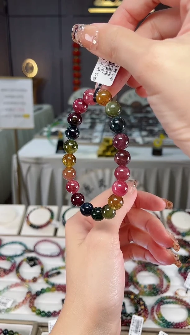 未镶嵌老矿碧玺色标彩虹单圈手串9mm+碧玺dan多样性发货一条