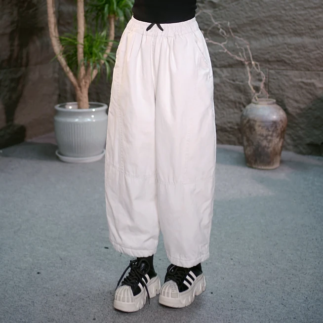 【立裁拼接纯色加绒棉裤】外穿高腰纯色灯笼阔腿裤休闲裤