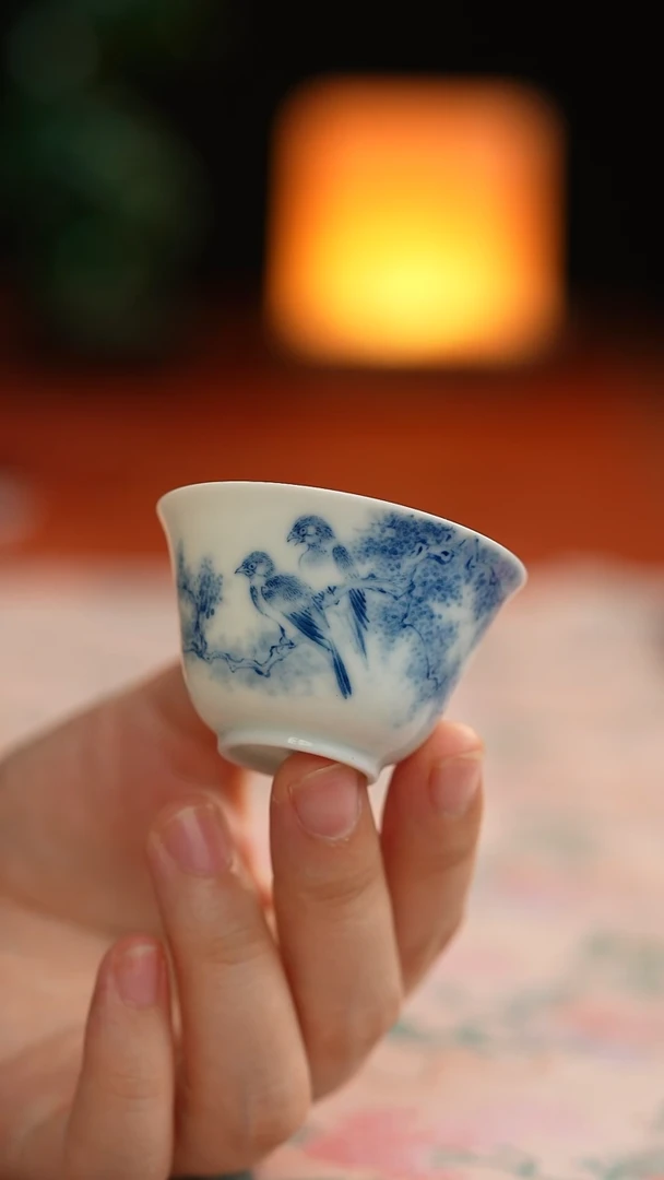 望玉青花花鸟小杯