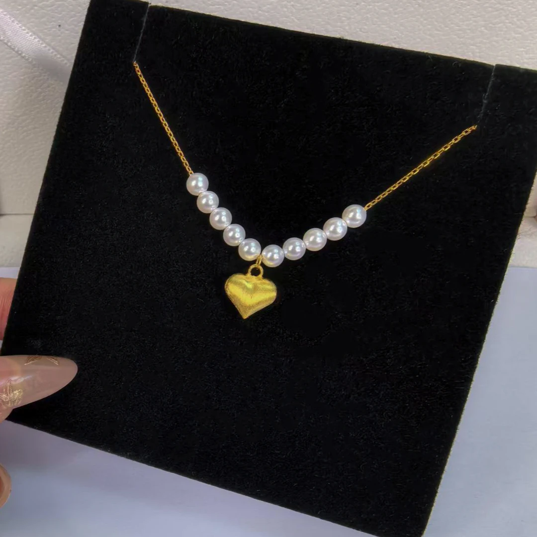 坠链均925银仿珍珠 拉丝爱心珍珠项链气质轻奢时尚简约百搭法式