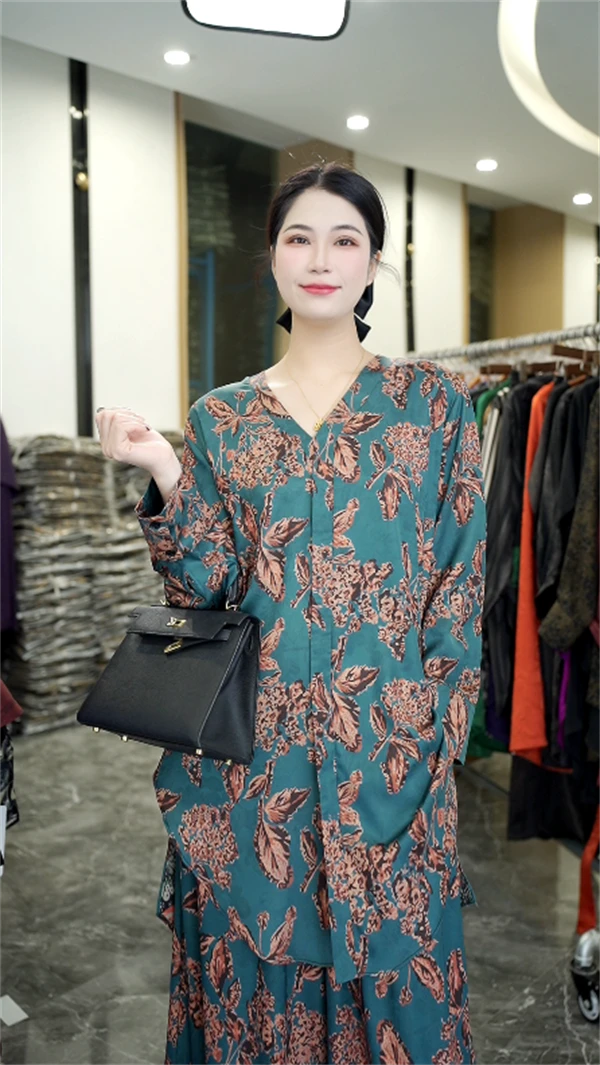 高端私服丨栀子花开丨早春夏季复古宽松提花长袖大码套装女-2089#