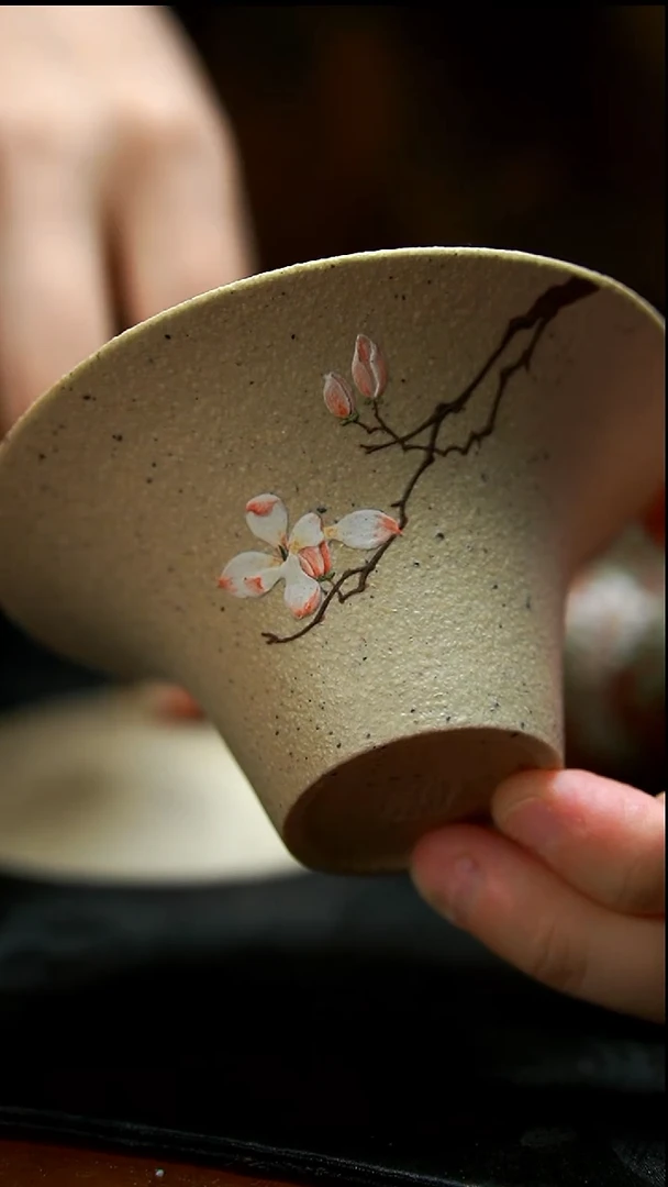 茶壶紫砂粗砂白玉段玉兰花盖碗