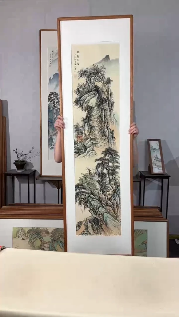 国画手绘*林岭隐卢*52*172cm带框发货