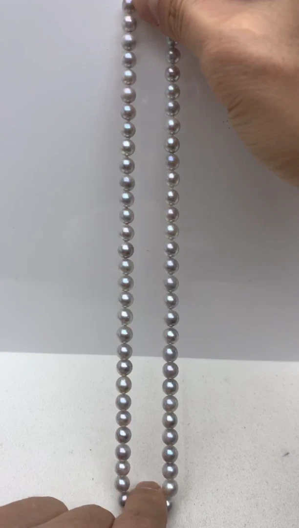 银S925镶嵌ff海水珍珠akoya灰珠串链6~7mm