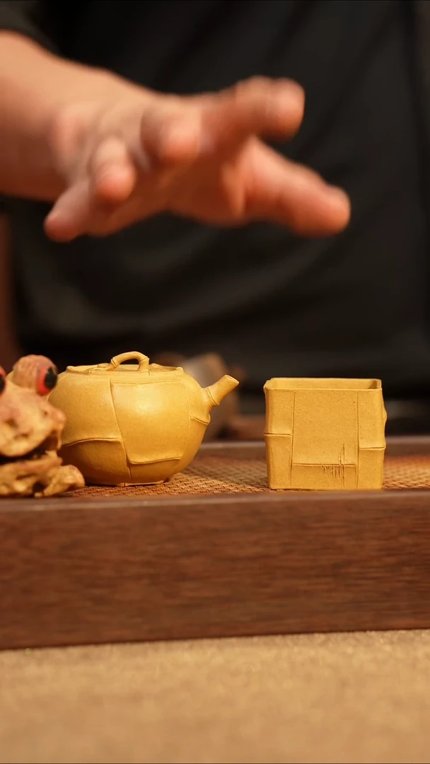 茶壶紫砂紫砂黄龙山黄段小圆5竹一壶一杯