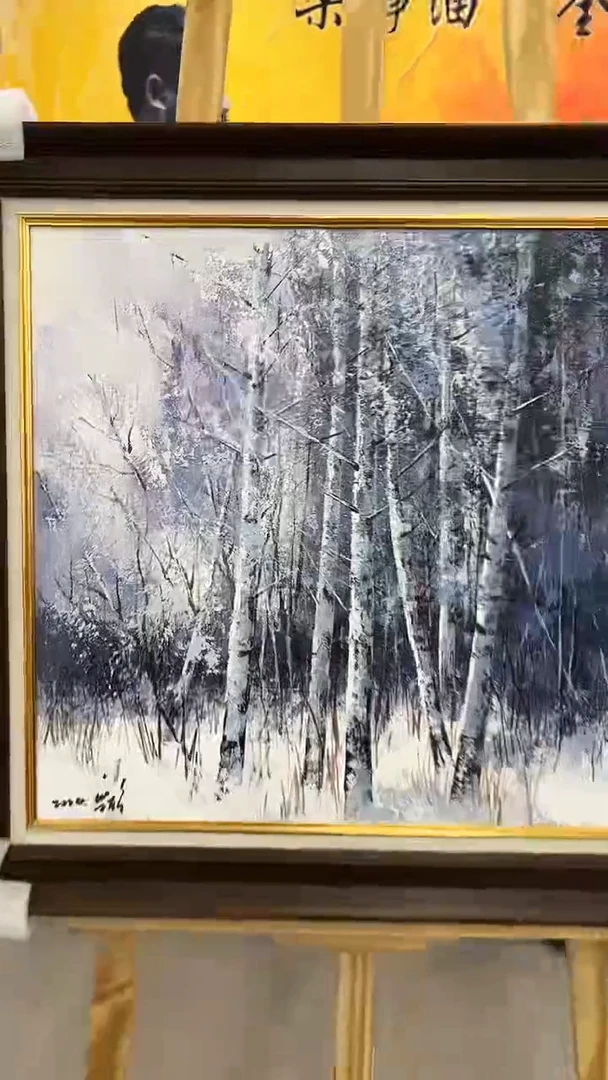 油画梁静-50x50-风景-带框