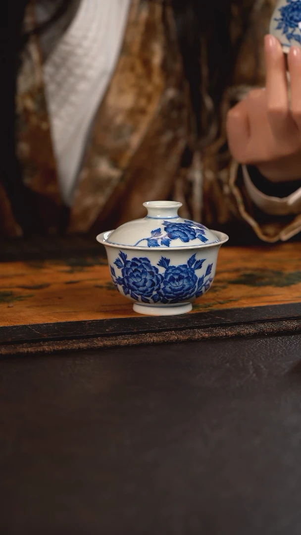 【闪购商品】杯聚澜堂仿明牡丹盖碗