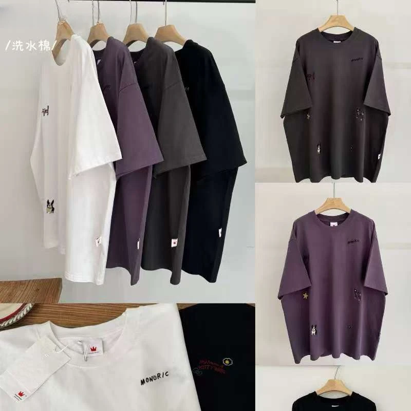 ZT【皇冠前后小猫小狗】重工大版休闲百搭宽松数码印花半袖T恤