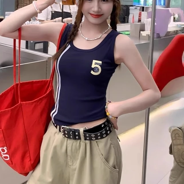 美式酷辣绝美吊带运动背心2025夏季新款无袖上衣女内搭打底外穿