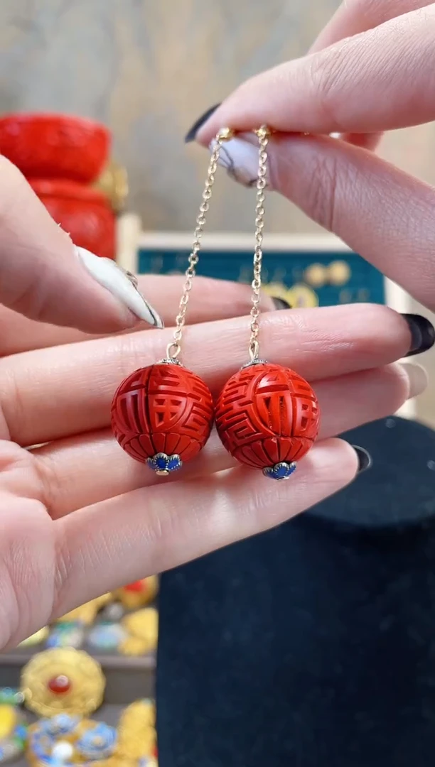 【闪购商品】非遗雕漆精品福寿耳环