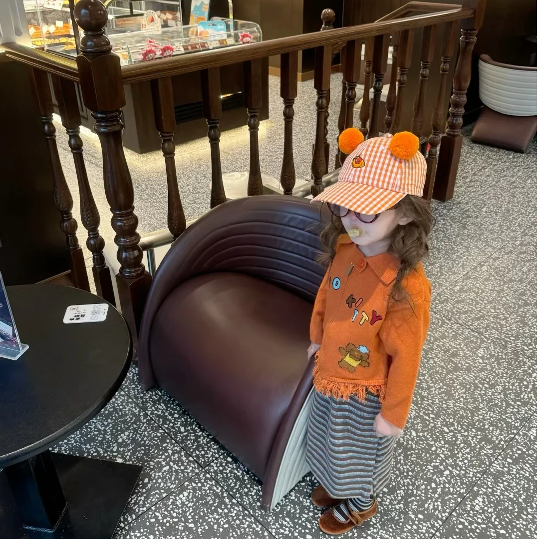 壹妈韩版童装女童秋季韩范时髦针织流苏外套拉链上衣休闲条纹半裙