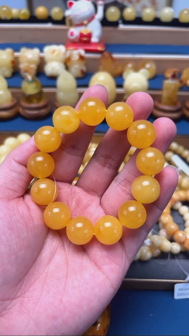 手串蜜蜡未镶嵌荷**尖DY10焦皮料鸡油红单圈 30.8克 16mm