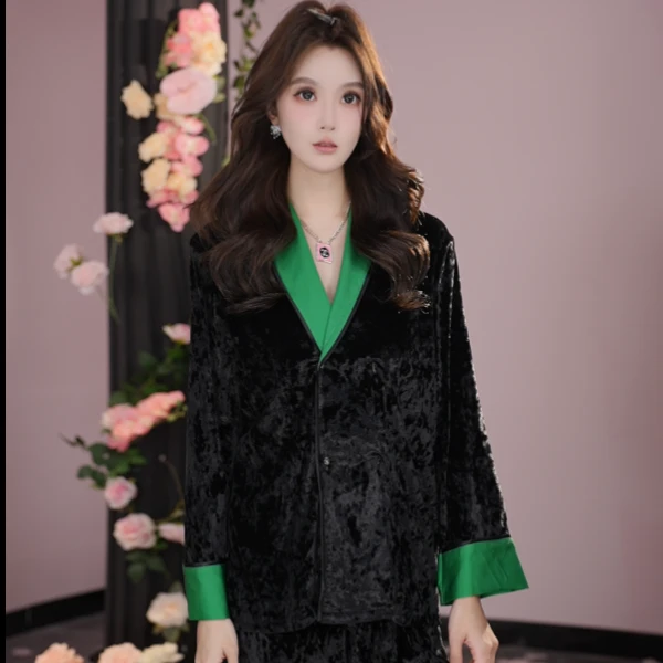 DAVINCIART2025新款金钻绒春秋季长袖大码时尚印花家居服女