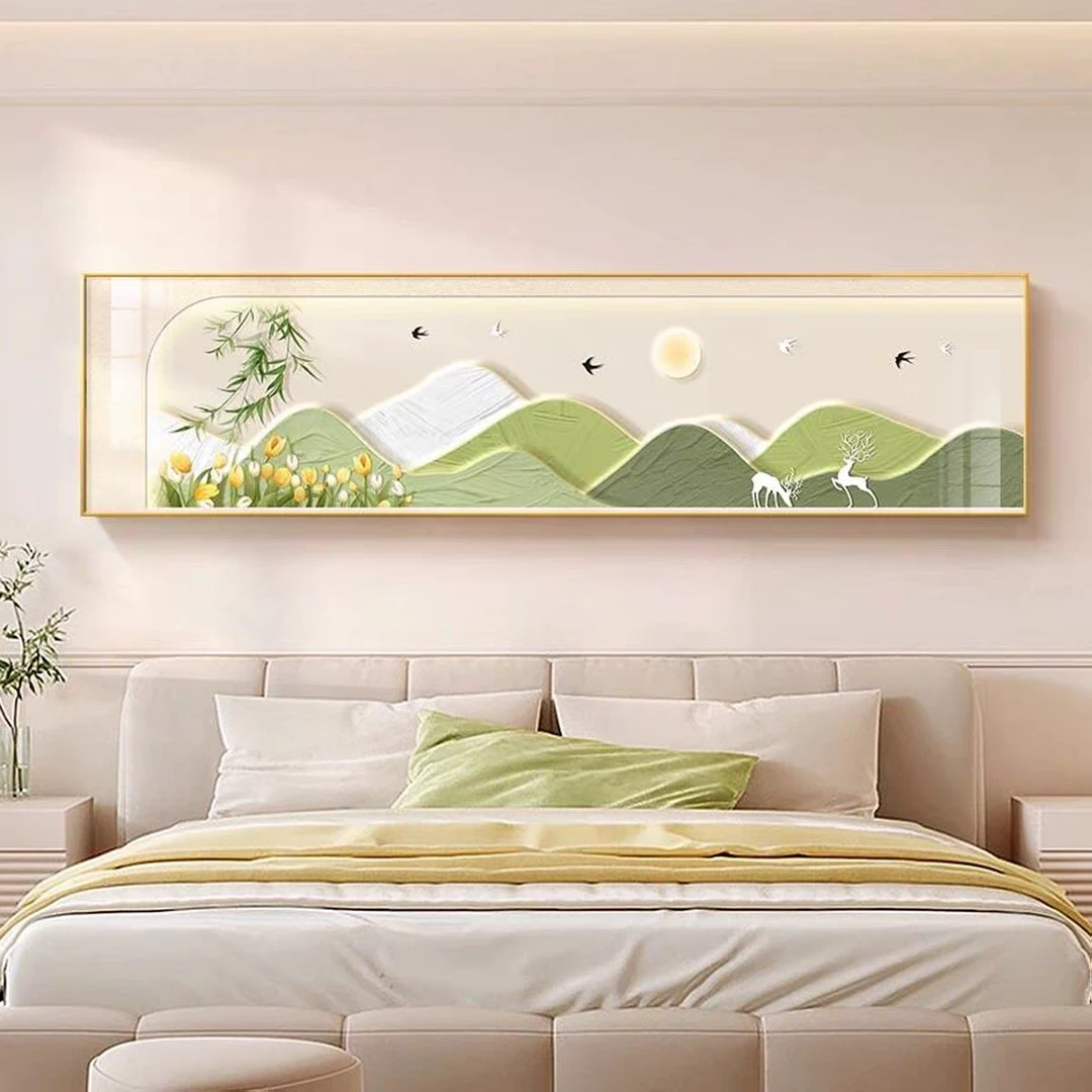 奶油风床头装饰画简约卧室房间绿植原木风挂画主卧背景壁画高级感