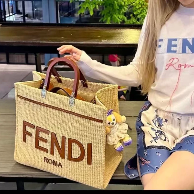 95新 FENDI/芬迪 坤球奢选芬迪草编sunshine托特包