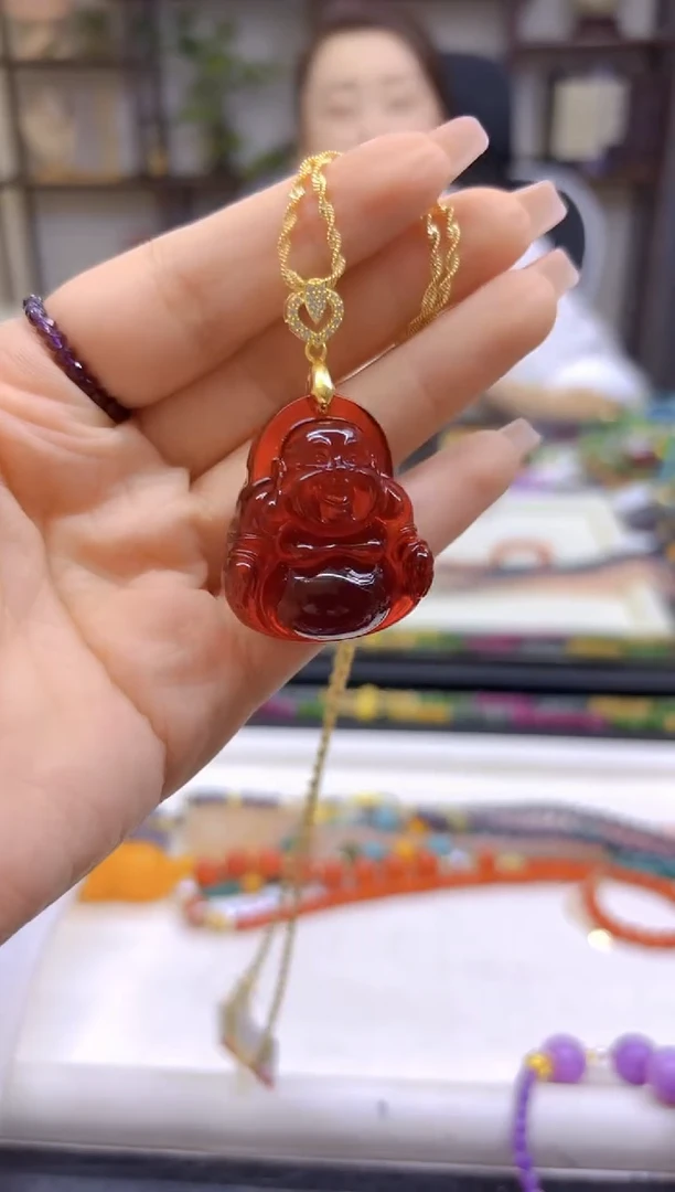 银S925镀金镶嵌吊坠(赠链)血珀DIY款D37