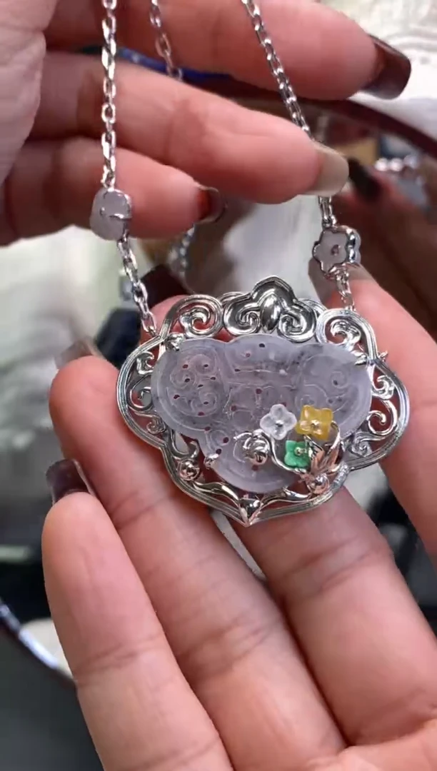 颈饰银S925镶嵌翡翠净货15045