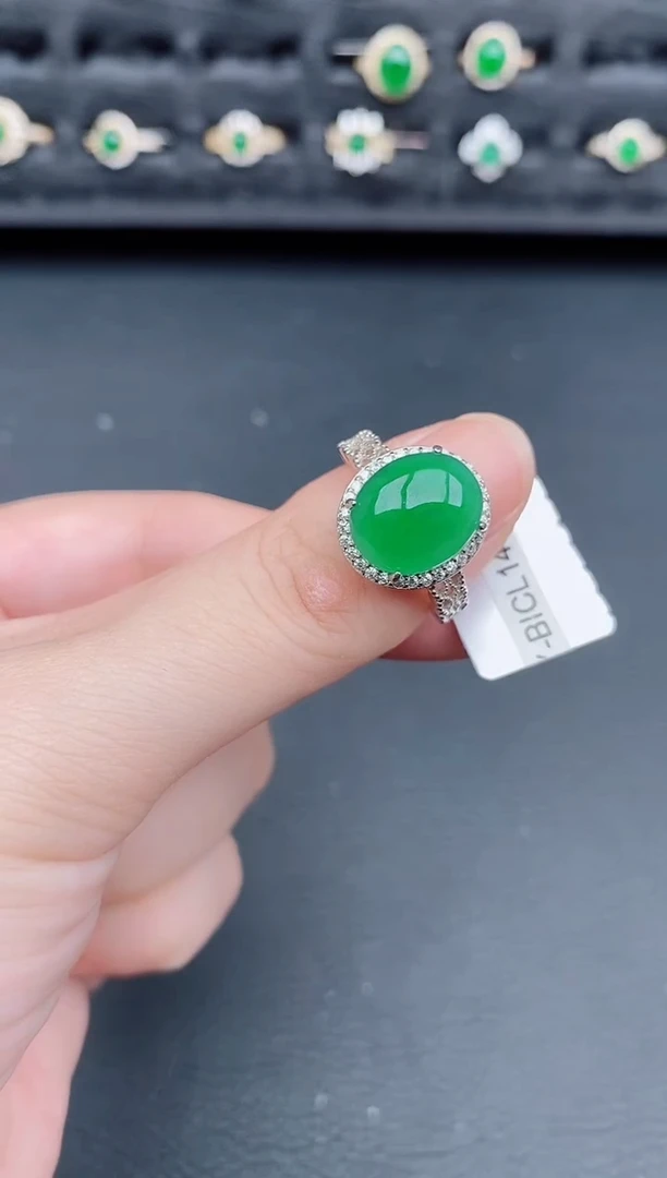 银S925镶嵌戒指翡翠天然a货翡翠123