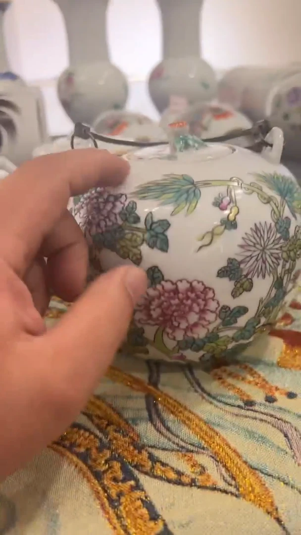 摆件瓷摆件瓷摆件竹节花卉支丁壶