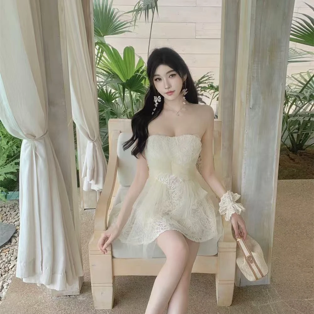 抹胸连衣裙仙女高级性感露背生日party小礼服重工蓬蓬公主裙