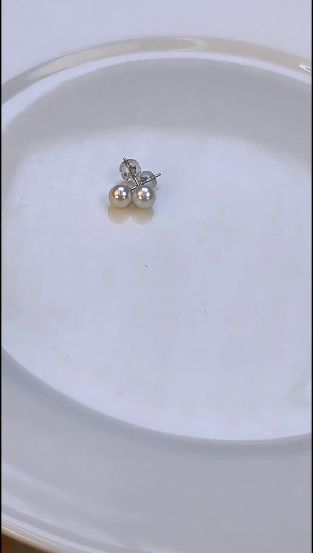 银S925镶嵌耳钉淡水珍珠5-6