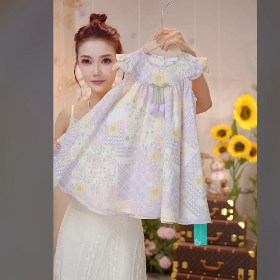 MOMOCO夏季女童夏日日常凉感印花日系甜美连衣裙77630484025