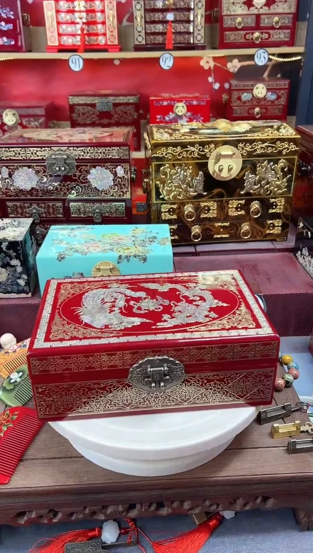 24厘米新款双层掐丝螺钿镶嵌酒红龙凤呈祥