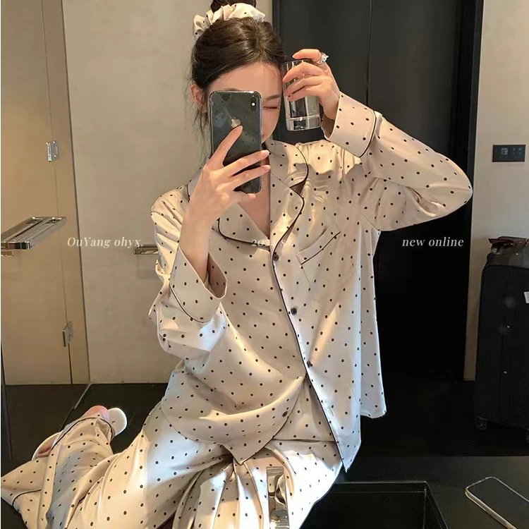 【经典波点】秋水光缎睡衣套装显瘦韩版气质网红时尚设计感女家居服