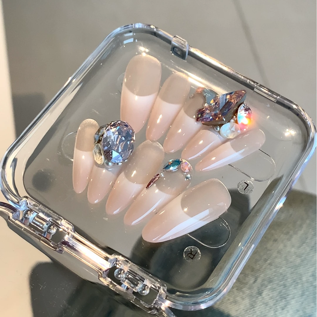 【Molin美甲】简约粉法 2025新款纯手工施华洛华子穿戴甲中长款