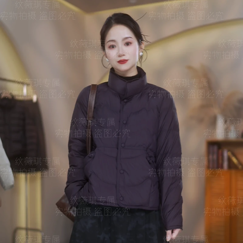 【原版正品】新款90白鸭绒羽绒服立领短款冬季休闲女士百搭口袋盘扣
