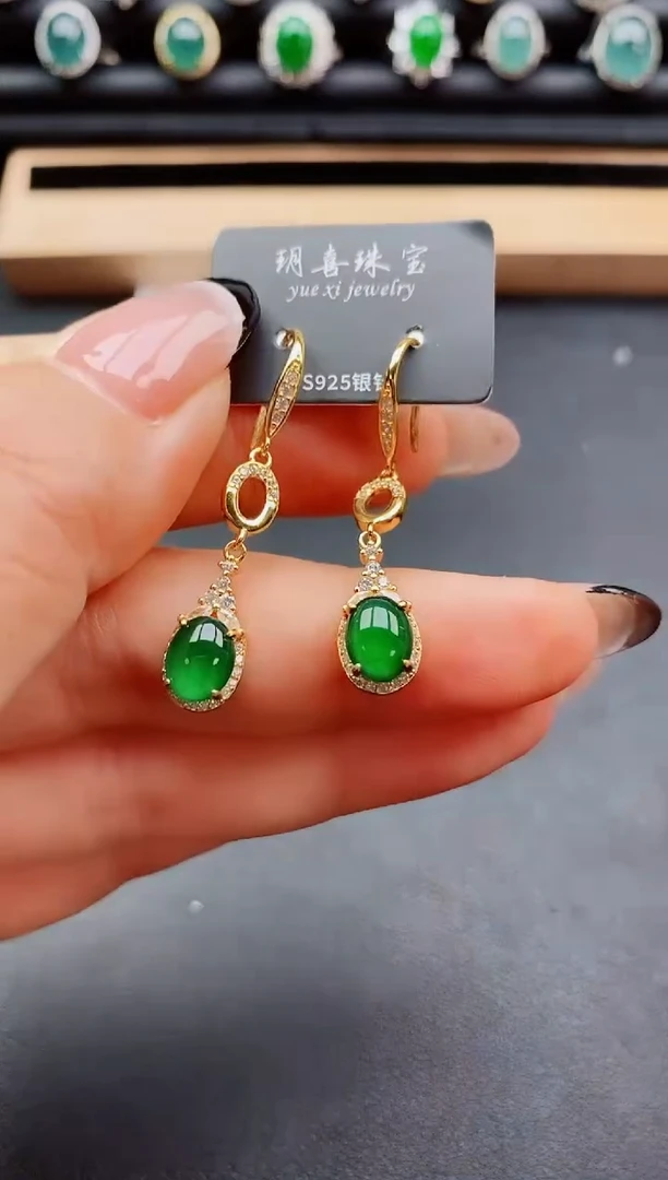 翡翠银S925镶嵌耳饰50805