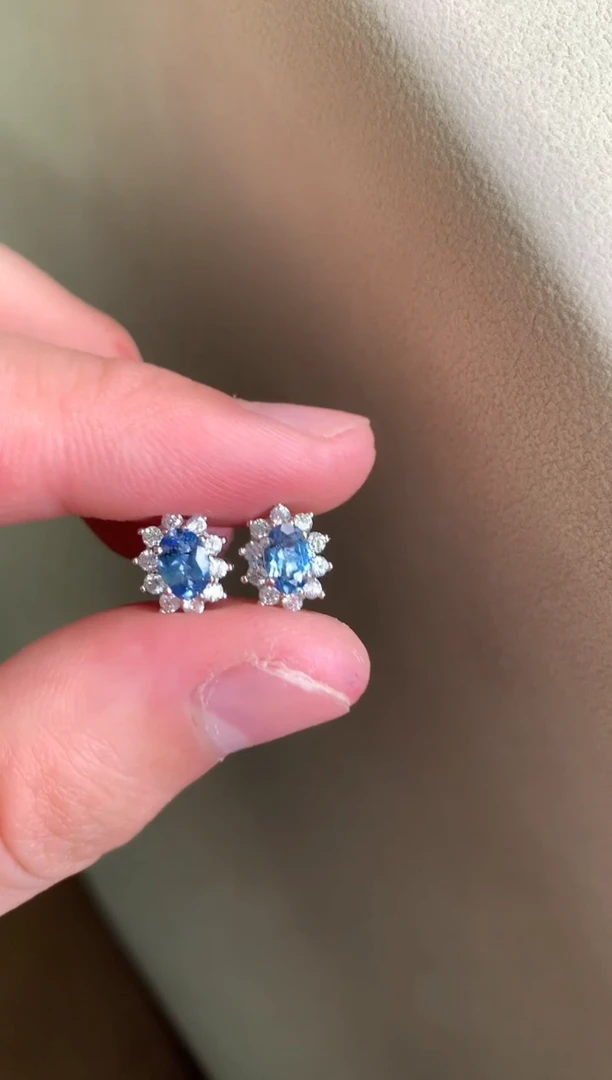 银S925镶嵌耳坠海蓝宝石耳饰