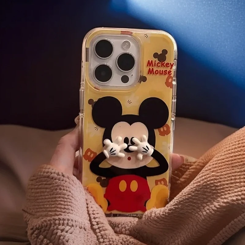 ins风捂脸米奇适用苹果16Promax手机壳13保护套15PRO大孔14少女11