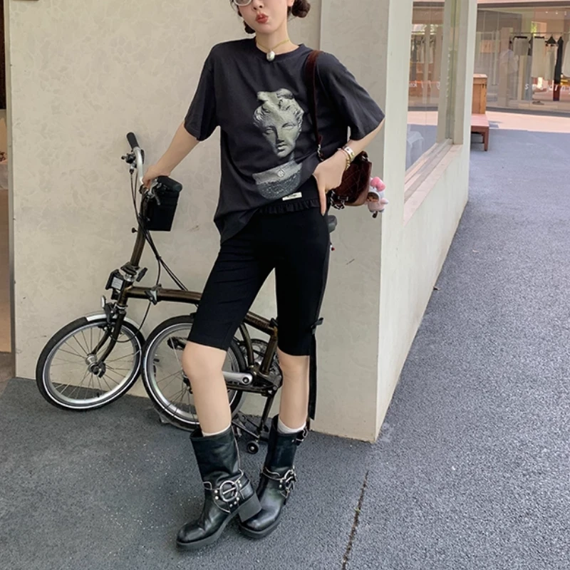 le rouge周美美 审美猎人艺术石膏雕像印花圆领正肩宽松T恤