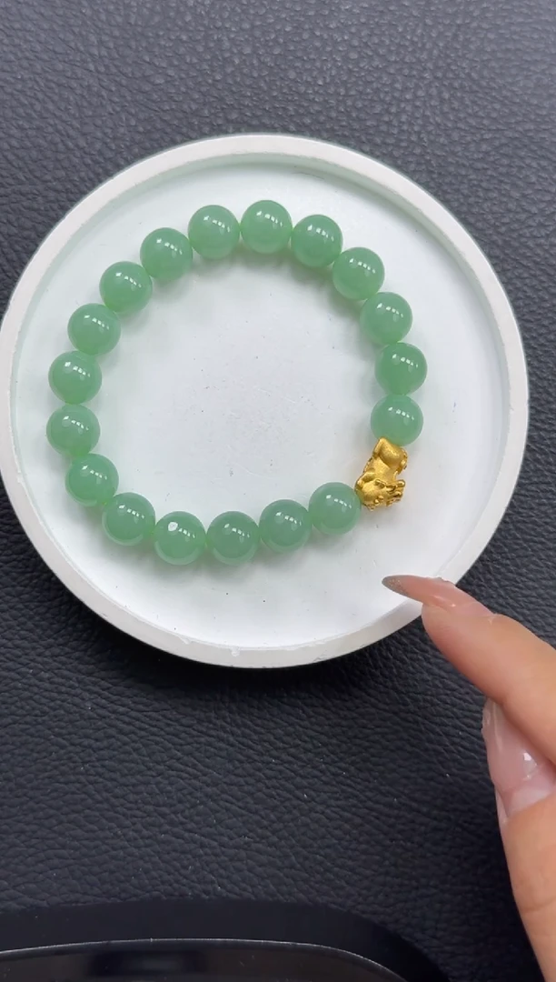 足金镶嵌手串翡翠YM1266-2 麒麟手串（单圈）