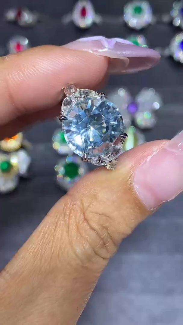 18K金镶嵌戒圈海蓝宝石幸***✨6.26CT