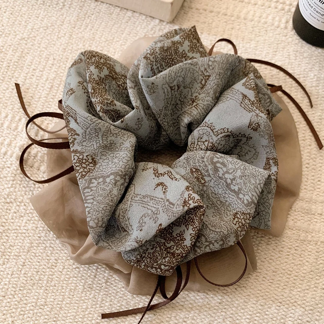 民族风腰果花网纱大肠发圈女复古百搭小众头绳扎头发丸子头发饰圈