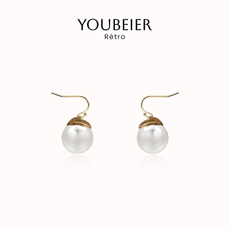 YOUBEIER 法式风优雅珠珠耳环女士强光简约小众气质复古耳饰新款